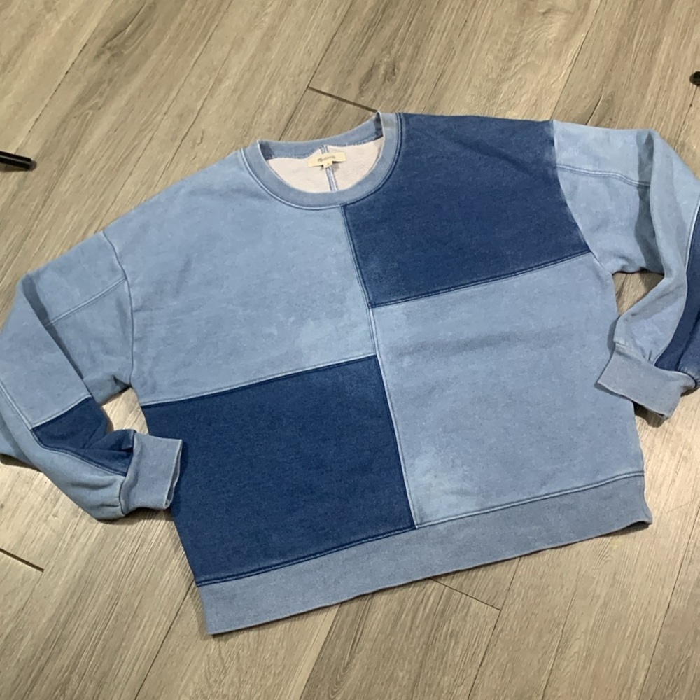 Madewell Blue Indigo-Dyed Patchwork Sweatshirt Si… - image 5